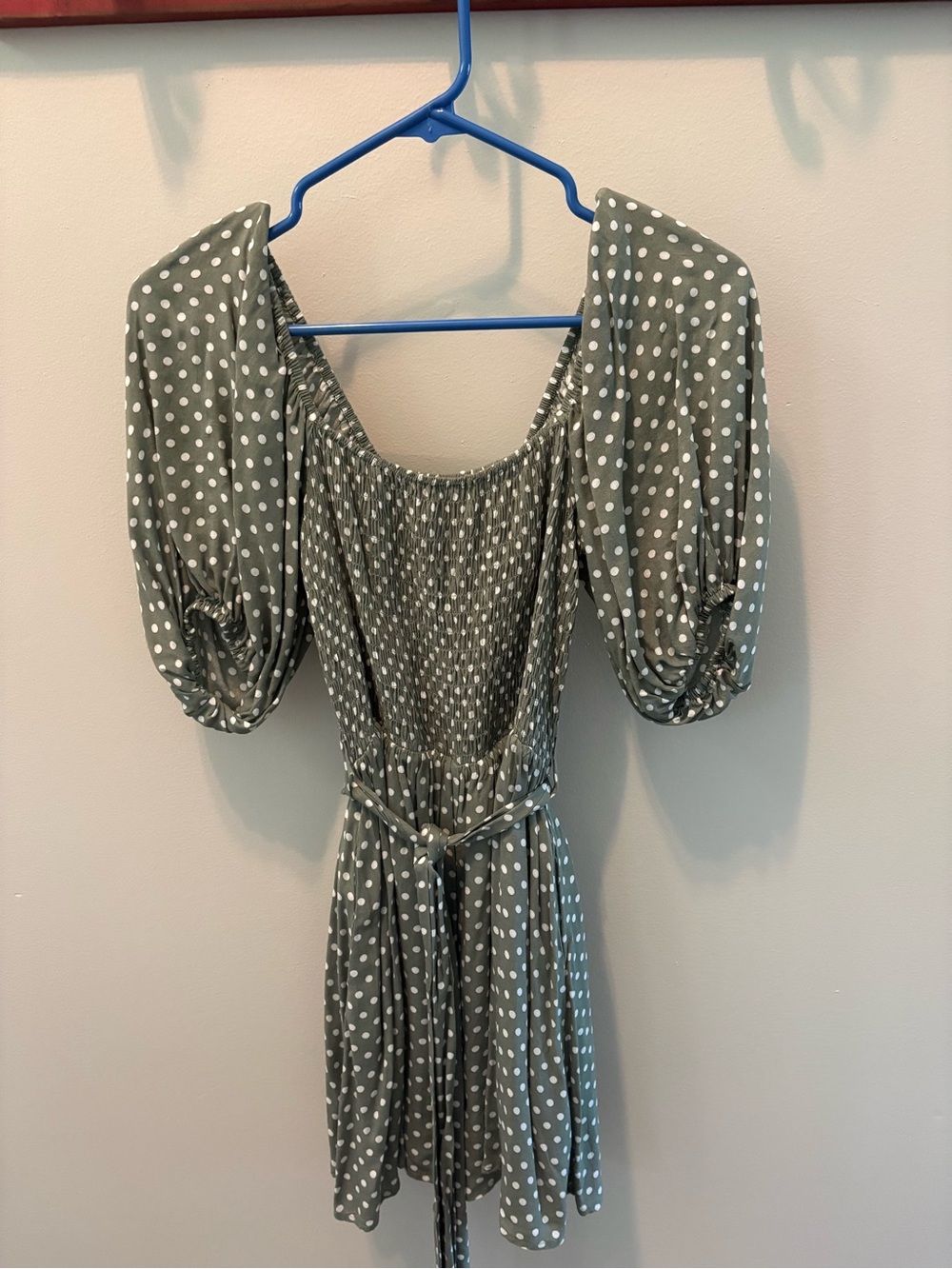 HYFVE-Polka Dot Puff Sleeve Romper-Olive Green